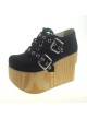 Black 3.7” Heel High Special Lint Round Toe Cross Straps Platform Girls Lolita Shoes