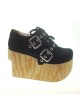 Black 3.7” Heel High Special Lint Round Toe Cross Straps Platform Girls Lolita Shoes