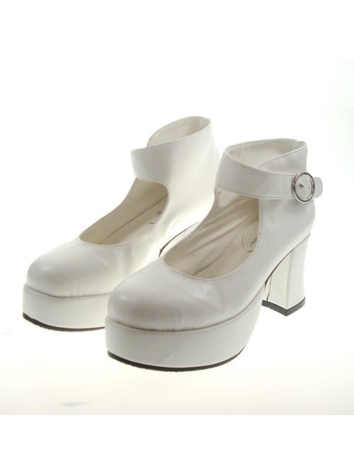 White 2.9" Heel High Lovely Suede Point Toe Ankle Straps Platform Girls Lolita Shoes