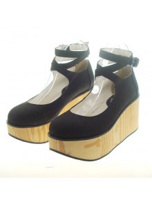Black 3.1" Heel High Lovely Lint Point Toe Ankle Straps Platform Girls Lolita Shoes