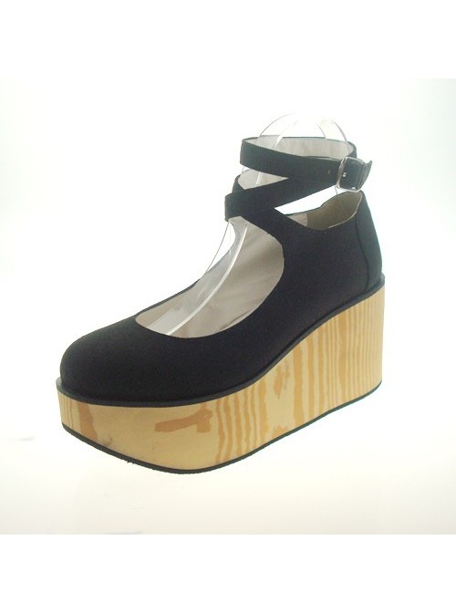 Black 3.1" Heel High Lovely Lint Point Toe Ankle Straps Platform Girls Lolita Shoes