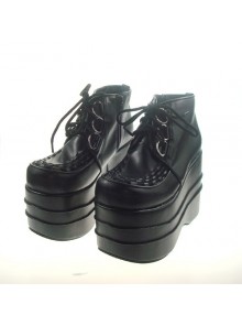 Black 4.7" Heel High Adorable Suede Round Toe Cross Straps Platform Women Lolita Shoes