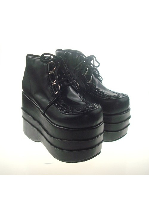 Black 4.7" Heel High Adorable Suede Round Toe Cross Straps Platform Women Lolita Shoes