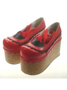 Red 3.9" Heel High Beautiful Patent Leather Round Toe Ankle Straps Platform Women Lolita Shoes