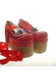 Red 3.9" Heel High Beautiful Patent Leather Round Toe Ankle Straps Platform Women Lolita Shoes