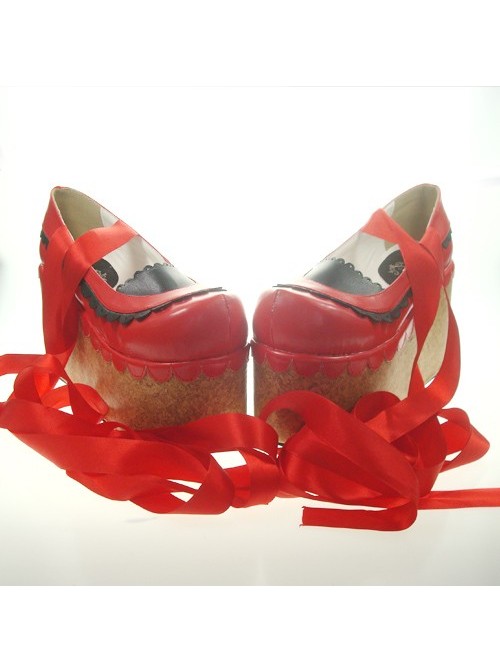 Red 3.9" Heel High Beautiful Patent Leather Round Toe Ankle Straps Platform Women Lolita Shoes