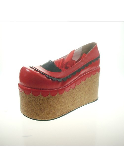 Red 3.9" Heel High Beautiful Patent Leather Round Toe Ankle Straps Platform Women Lolita Shoes