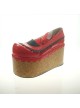 Red 3.9" Heel High Beautiful Patent Leather Round Toe Ankle Straps Platform Women Lolita Shoes