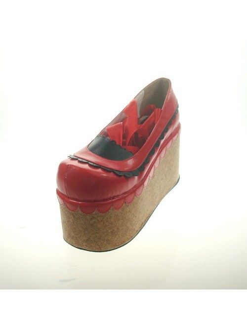 Red 3.9" Heel High Beautiful Patent Leather Round Toe Ankle Straps Platform Women Lolita Shoes