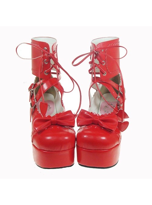Red 3.7" Heel High Romatic Patent Leather Round Toe Ankle Straps Platform Women Lolita Shoes