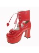 Red 3.7" Heel High Romatic Patent Leather Round Toe Ankle Straps Platform Women Lolita Shoes