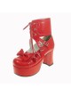 Red 3.7" Heel High Romatic Patent Leather Round Toe Ankle Straps Platform Women Lolita Shoes