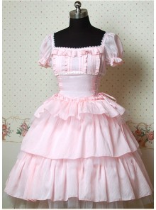 Pink Short Sleeves Square Collar Lovely Cake Lolita Dress