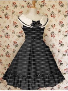 Black Sleeveless Buttons Bow School Lolita Dress