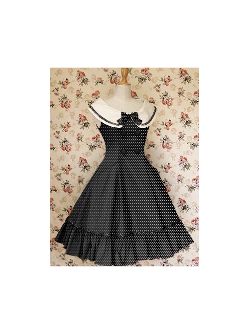 Black Sleeveless Buttons Bow School Lolita Dress