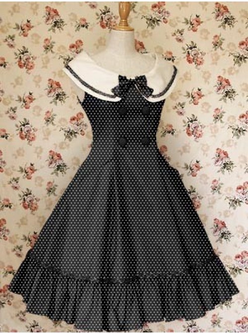 Black Sleeveless Buttons Bow School Lolita Dress