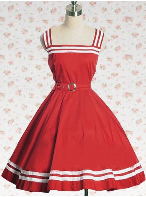 Red Sash Sleeveless School Lolita Dress