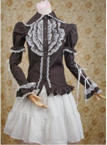 Black Lotus Leaf Long Sleeves Shirt and White Lolita Skirt