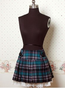 Blue Check Pattern Pleated Lolita Skirt