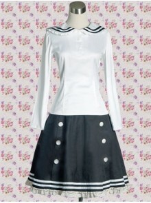 White and Blue Japanese School Uniform Long Sleeves School Blouse And Skirt Set