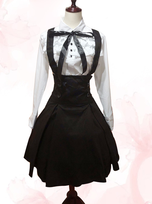 White Long Sleeves Blouse And Black Classic Lolita Skirt