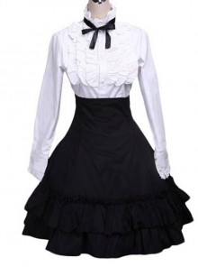 Classic White Cotton Lolita Blouse & Black Lace Lolita Skirt