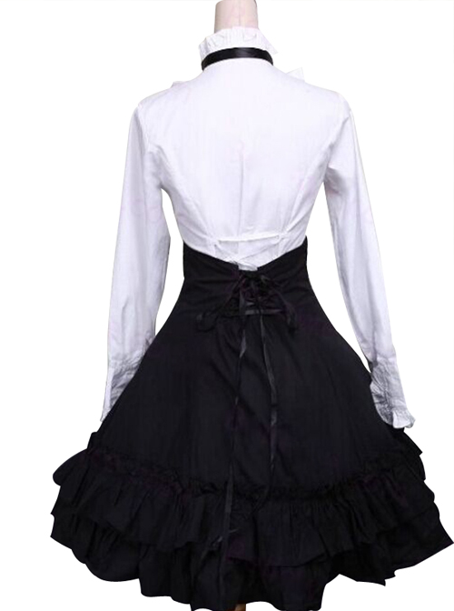 Classic White Cotton Lolita Blouse & Black Lace Lolita Skirt