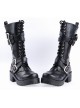 Black 2.2" High Heel Stylish Patent Leather Straps Buckles Gothic Lady Lolita Boots