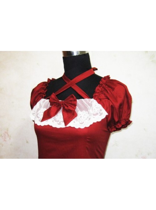 Cute Short Sleeves Red Cotton Lolita Dress