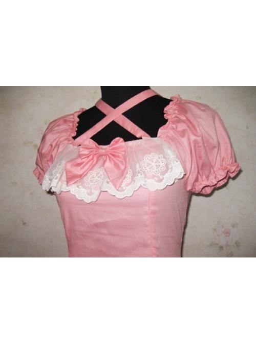 Cute Short Sleeves Pink Cotton Lolita Dress