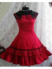 Red Sleeveless Bow Preppy Style Cotton Lolita Dress
