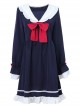 Blue Long Sleeves Bow Chiffon School Lolita Dress