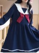 Blue Long Sleeves Bow Chiffon School Lolita Dress