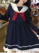Blue Long Sleeves Bow Chiffon School Lolita Dress