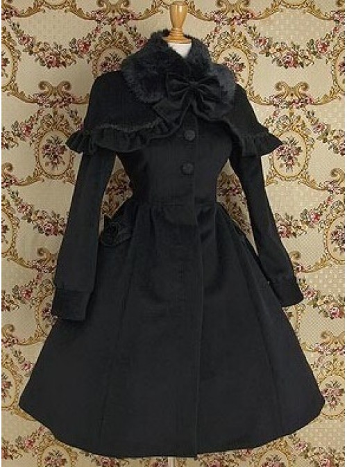 Gothic Black Wool Cape Lolita Coat