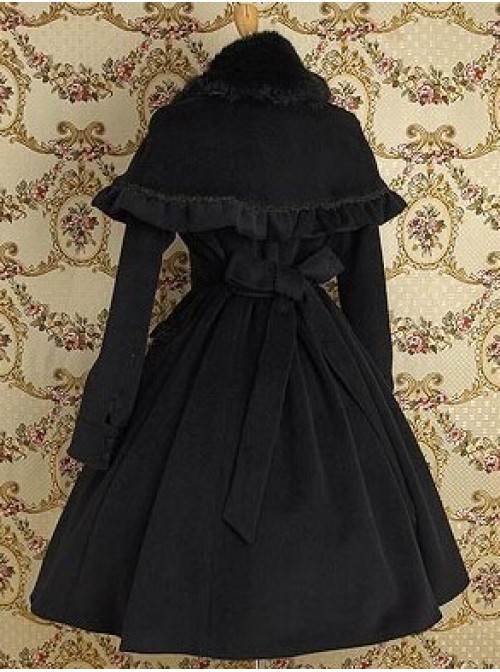 Gothic Black Wool Cape Lolita Coat