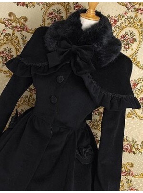 Gothic Black Wool Cape Lolita Coat