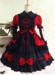 Gothic Long Sleeves Red And Black Lace Cotton Lolita Dress