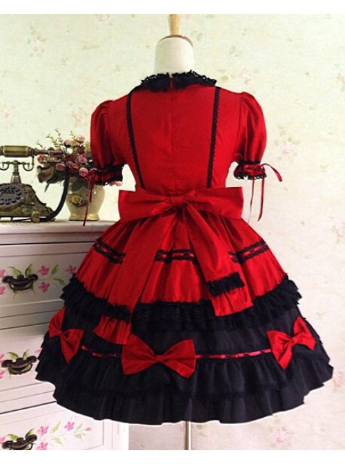 Gothic Long Sleeves Red And Black Lace Cotton Lolita Dress