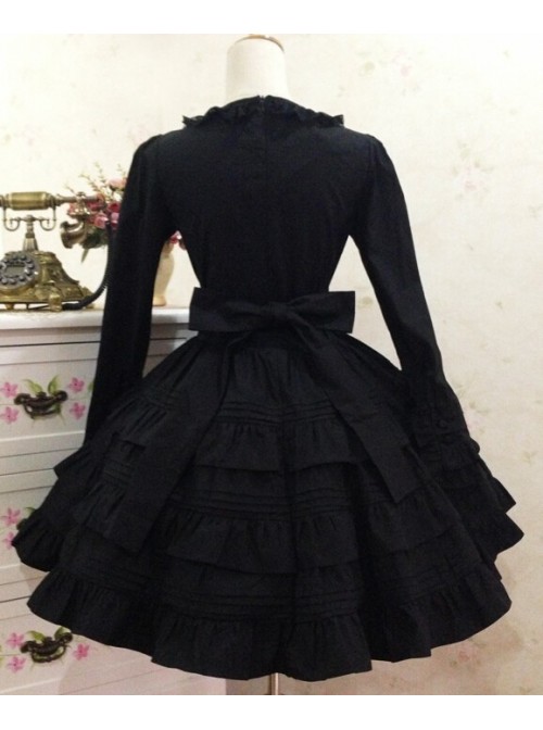 Gothic Long Sleeves Black Cotton Lolita Dress