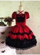 Sweet Short Sleeves Red And Black Lace Cotton Lolita Dress