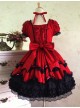 Sweet Short Sleeves Red And Black Lace Cotton Lolita Dress