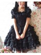 Black Short Sleeves Ruffle Sweet Cotton Lolita Dress