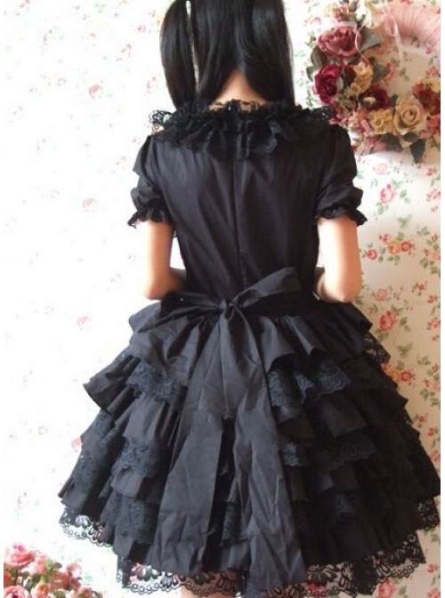 Black Short Sleeves Ruffle Sweet Cotton Lolita Dress