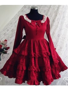 Red Long Sleeves Ruffle Classic Lolita Dress