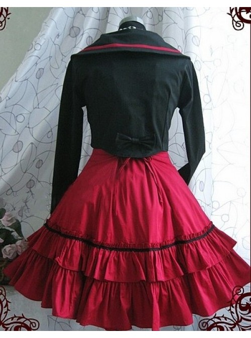 Red Long Sleeves Bow Preppy Style Cotton Sweet Lolita Dress With Cape