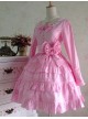 Sweet Long Sleeves Pink Bow Cotton Lolita Dress