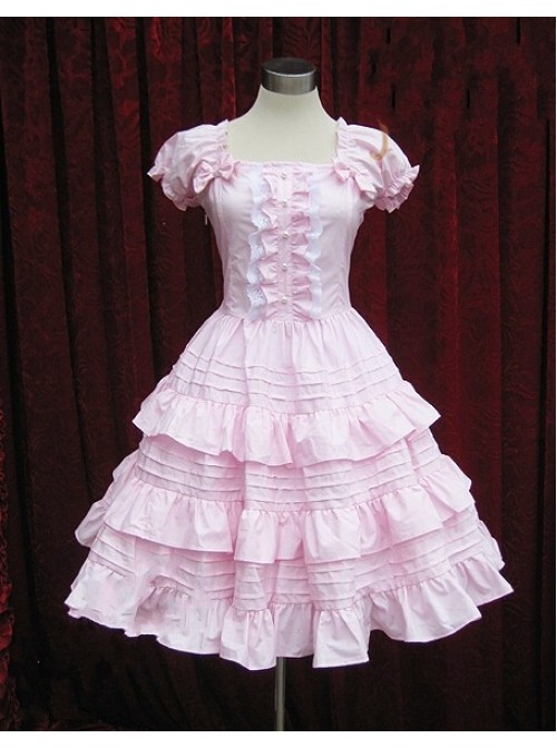 Pink Short Sleeves Ruffle Sweet Lolita Dress