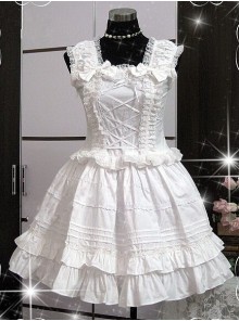 White Sleeveless Ruffle Cute Cotton Lolita Dress