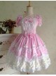 Sweet Short Sleeves Pink Lace Cotton Lolita Dress